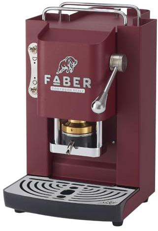 FABER COFFEE MACHINES | Deluxe 3.0 | Macchina Caffè ESE 44mm con Elettrovalvola, Portacialda Estraibile, Tanica Vetro 1L e Pressacialde in ottone regolabile (Cherry Red, CROMO)