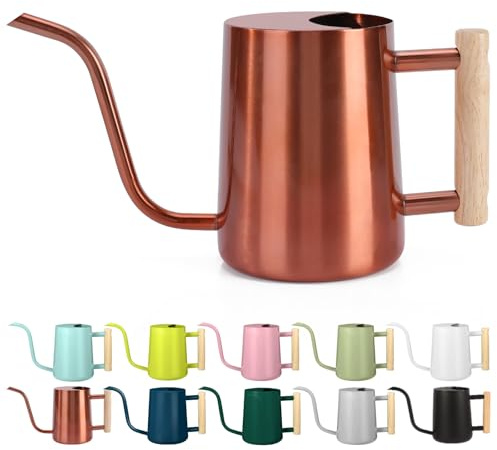 Annaffiatoio per piante da interno, 1 l, piccolo annaffiatoio per interni, in metallo, in acciaio inox, moderno, con beccuccio lungo, per casa, piante, bonsai all'aperto, fiori (rame)