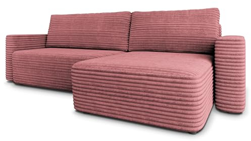Masseno Ecksofa TELIN T mit Schlaffunktion L-Form, Modern Sofa mit Bettkasten, Wohnzimmersofa, Couch, Soffa, Bettsofa, Couchgarnitur - Rosa, TILIA 62