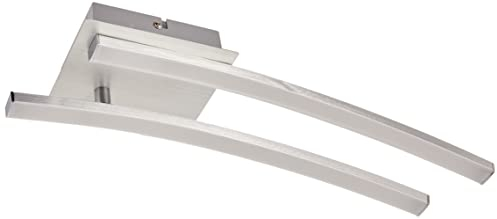 Briloner Leuchten – LED Deckenleuchte, geschwungene Deckenlampe, 2-flammig, 2 x 6W, warm weißes Licht, 55.4 cm, aluminiumfarbig, Aluminium
