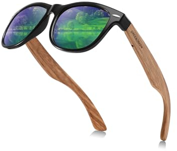 Polarisierte Sonnenbrille Holz Herren Damen: Unisex Verspiegelt Sonnenbrillen UV400-Schutz und Reduzierte Blendung - Freizeit Brillen für Outdoor Aktivitäten - Autofahren Wandern und Angeln