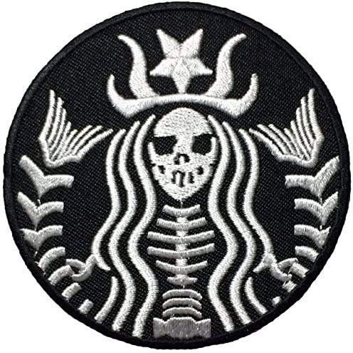 PatchClub Dead Mermaid Zombie Cafe Coffee Patch Iron On/Sew On Halloween Skull Skeleton Embroidered Patches - Black
