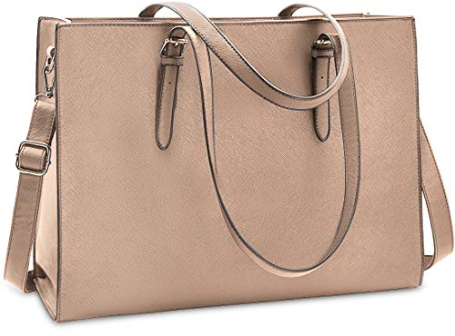 NUBILY Handtasche Shopper Damen Große Schwarz Handtasche Leder Umhängetasche Arbeitstasche Gross Laptop Business Schule Taschen 15.6 Zoll (Khaki)