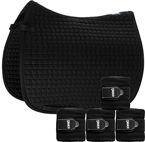 Eskadron Set Basic Cotton Schabracke mit Fleecebandagen in Black, Größe:Pony (P)