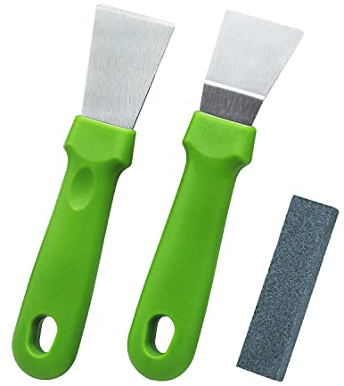 MABAHON Lot de 2 grattoirs de nettoyage pour vitres et plaques de cuisson pour fours, grattoir multi-cuisine en acier inoxydable avec poignée, version droite + version courbée (Vert)