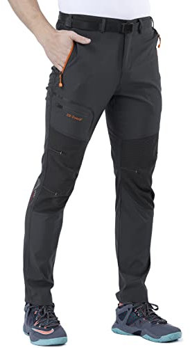 CARETOO Herren Wanderhose Trekkinghose Outdoorhose Softshellhose Funktionshose Skihose Verdickte Warm Atmungsaktiv Wasserdicht Winddicht Winter Grau mit Fleece, M