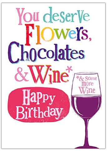 Danilo Promotions Limited Geburtstagskarte mit Blumen, Pralinen und Wein, bunt, 172 x 124 mm