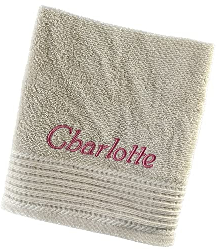 Schnoschi Handtuch mit Namen oder Wunschtext Bestickt, personalisiertes Duschtuch, individuelles Badetuch, Saunatuch oder Gästehandtuch mit Initialen, 100% Baumwolle, 30 x 50 cm Creme