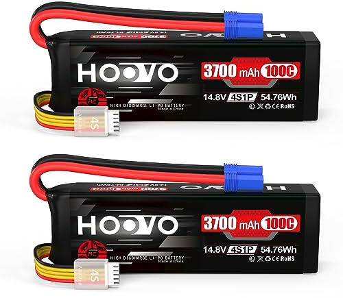HOOVO 4S Lipo Akku 14,8V 3700mAh 100C RC Battery Softcase mit EC5 Stecker für RC Car Buggy Hubschrauber Flugzeug Boot Quadcopter FPV UAV Drones Hobby(2 Stück)