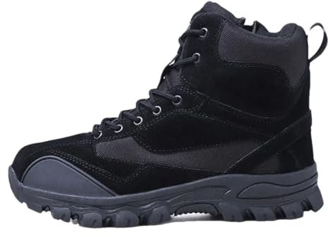 Stivali da combattimento tattici da uomo, in pelle, per caccia, trekking, campeggio, alpinismo, invernali, da lavoro, nero, 39.5 EU