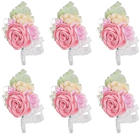 BRYER 6er-Set Rosa Boutonniere, Ansteckblume Und Ansteckblume Für Herren, Bräutigam, Trauzeugen, Knopflöcher Für Hochzeit, Party, Abschlussball, Dekoration