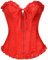 SZIVYSHI Haut Corset Rouge pour Femmes - Bustier de Lingerie à Lacets au-dessus de la Taille - Motif en Bambou avec Fleur de Prunier - Taille M