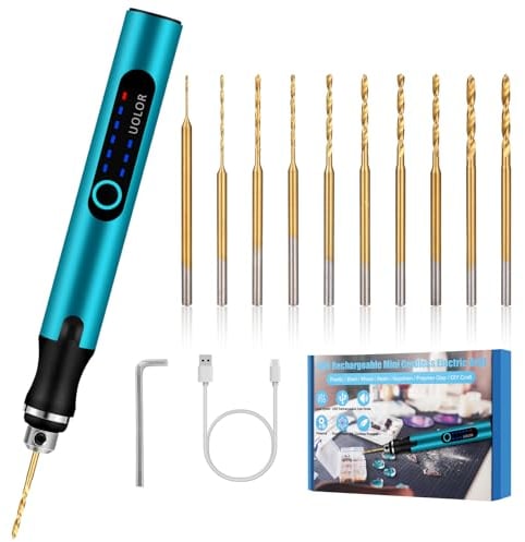 Uolor Mini taladro eléctrico de 3 velocidades, recargable, taladro manual eléctrico, mini taladro con 10 brocas pequeñas, juego de mini brocas para resina, fabricación de joyas, plástico, madera,