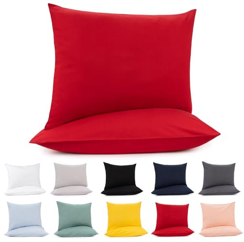 Lotusein Kissenbezug 40x60 cm (2er Set) - Rot - 100% Jersey Baumwolle 175 g/qm Kissenbezüge - Kissenhülle für Kissen mit Reißverschluss - Oeko-Tex Zertifiziert
