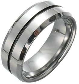 Stfery Wolfram Ring für Herren, Ringe Silber Schwarz Rille Verlobungsringe Herren