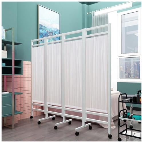 XNYXLPP 4-teiliger medizinischer Sichtschutz mit Rollen, zusammenklappbarer und rollbarer Raumteiler, für Arztpraxen, Schönheitssalons, Kliniken, Krankenhäuser (White 200x180cm/78x70inch)
