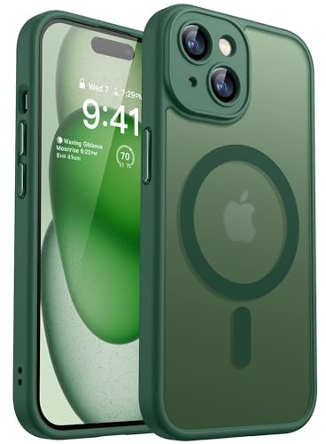 CANSHN 2024 Neu für iPhone 15 Hülle mit Kameraschutz für Magsafe (TOP Militärschutz & Magnetkraft) Extrem Haltbarkeit Hülle iPhone 15 Case Stoßfest, Dunkelgrün