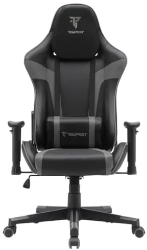 Tempest Conquer Silla Gaming, Tela Transpirable, Reclinable 180°, Cojines Lumbar y Cervical, 150kg, Silla Gamer Gris