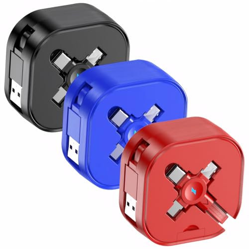 Hocklliy 3 in 1 Data Line Fast Charging Box, 3 PCS 3 in 1 Data Cable for Phones iPhone Galaxy, Retractable Charger Cable 3 in 1 Multi Charging Cable for Efficient Data Transmission