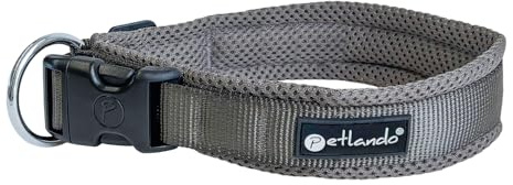 Petlando Mesh Hundehalsband – leicht, atmungsaktiv, weich mit Mesh gepolstert, stufenlos verstellbar, robust & strapazierfähig mit O-Ring – Halsband Hund M 45-50cm, Anthrazit