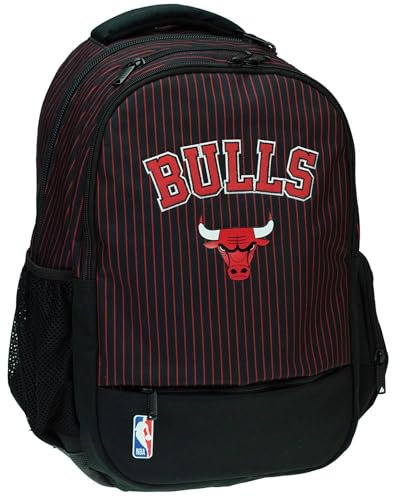 PRESTIGE & DELUXE Rucksack kompatibel mit NBA Chicag0 Bulls, 2 Fächer, Maße: 43 cm x 30 cm x 17 cm, gepolsterte Rückenlehne und Schultergurte, für Schule und Freizeit, mehrfarbig, Einheitsgröße