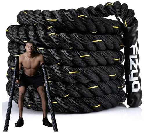 Fizyo Corde de Bataille Corde d'entraînement avec Embouts enduits pour entraînement de Force, d'endurance et de Coordination, Corde de vol Professionnelle pour l'exercice, (15m)