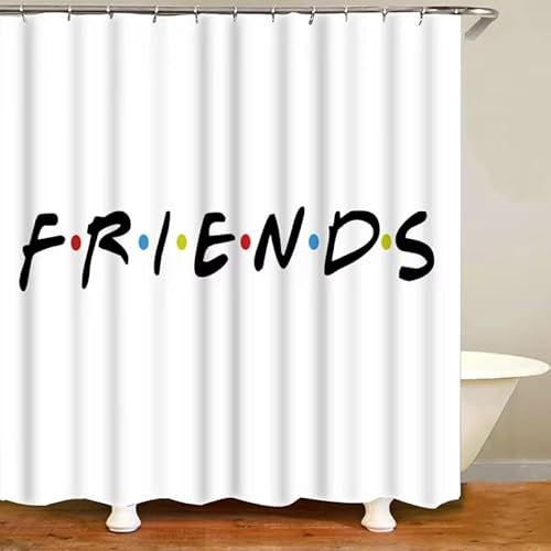 Rideau Douche À Thème Friends, Décoration de Salle de Bain en Polyester Imperméable avec Crochets, Rideau de Salle de Bain Lavable pour Salle de Bain, Séchage Rapide, Blanc, 150L x 180H cm (1 P