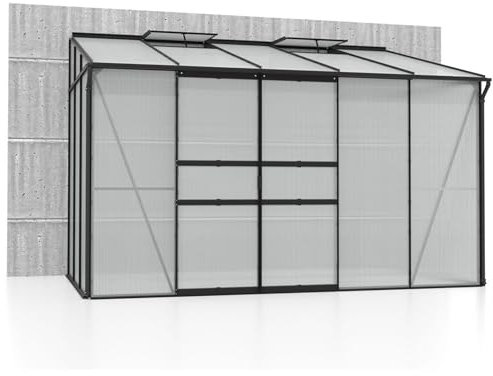 Vitavia Anlehn-Gewächshaus Osiris 6500, schwarz, 6,5 m², 6 mm HKP | Wetterfestes & stabiles Wand-Gewächshaus zur Pflanzenanzucht | Ideales Treibhaus für Gemüse, Kräuter & Blumen