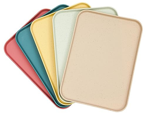 Qussse Lot de 20 plateaux de service rectangulaires en plastique - 10 couleurs - Réutilisables - Antidérapants - Pour cantines, restaurants et cuisines, 31 x 22 cm
