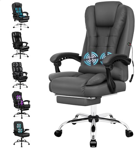 ALFORDSON Massage-Bürostuhl Gaming Chefsessel PU-Leder Computer Rennsitz, PU-Leder, Grau
