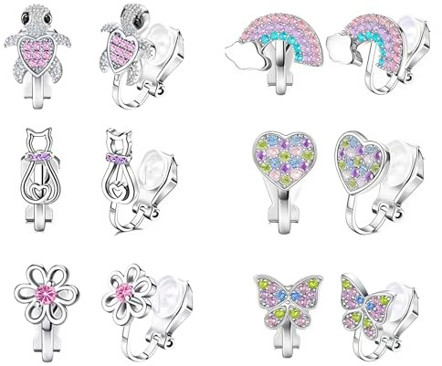 Uwiyo Ohrclips Kinder Mädchen, Hypoallergene Clip Ohrringe Ohne Ohrloch Klipp Ohrringe Schmetterling Blume Regenbogen Herz Stern Ohne Ohrlöcher Ohrring Kinder Schmuck für Mädchen