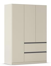 Rauch Möbel Costa, Kleiderschrank, Farbe Beige, Breite 136 cm | Schrank, 3-türig, 2 Schubladen, Push-to-open, Zubehör Premium, für Schlafzimmer, Kinderzimmer, Babyzimmer, Garderobe