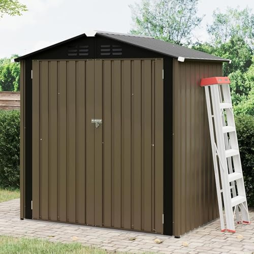 GarveeMore Metall Gerätehaus, Gartenschrank Wasserdicht Für Outdoor Terrasse, Gartenhaus, Garten Geräteschuppen Für Fahrräder,Werkzeuge & Rasenmäher, 183x122x183cm