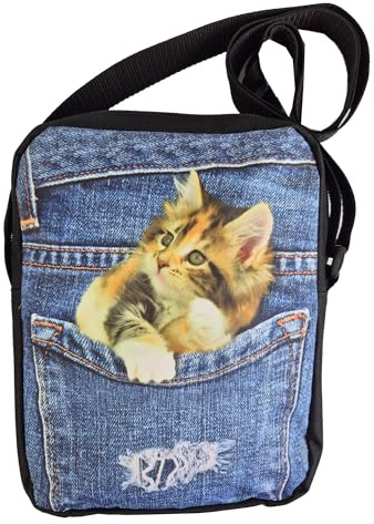 Einkaufszauber Crossbody Handtasche Jeans Neugierige Katze 3D Druck
