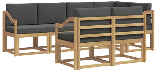 vidaXL Outdoor-Sofagarnitur 7 pcs Weiß und Anthrazit Polyester, Stylisches Outdoor-Sofa-Set, Moderne Gartenmöbel, wetterfestes Akazienholz, modulares Sitzen für Terrasse und Lounge