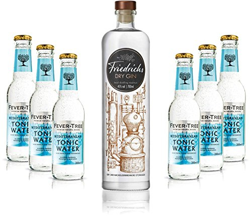 Gin Tonic Set - Friedrichs Dry Gin 0,7l 700ml (45% Vol) + 6x Fever Tree Mediterranean Tonic Water 200ml inkl. Pfand MEHRWEG -[Enthält Sulfite]