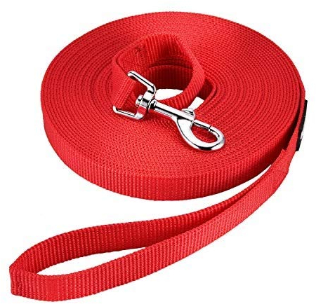 HAPPY HACHI Schleppleine für Hunde, 3m /5m /10m /15m /20m /25m /30m /33m Nylon Hundeleine mit Handschlaufe, Trainingsleine mit D-Karabiner,Lange Hundeleine,für Gehorsamkeitstraining (Rot, 20)