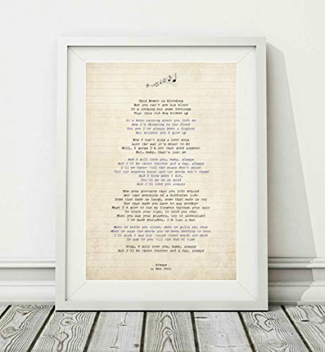 Didymus Co Bon Jovi – Always – Liedtext-Kunstdruck, ungerahmt, Größen A4 A3 (A3)