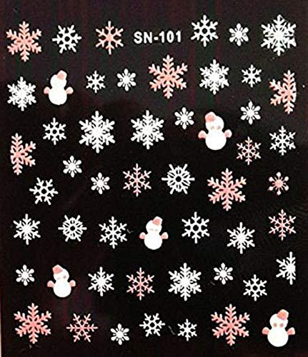Nail Art 3D Glitter Stickers - Christmas Snowflakes (SN-101 White/Pink Snowflakes Snowmen)
