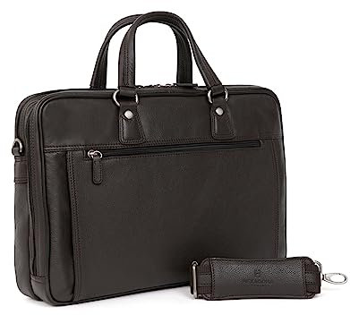 Hexagona - Porte-Documents - Compatible Format A4 et téléphone Portable - pour Homme - Collection Confort - Marron foncé - en Cuir