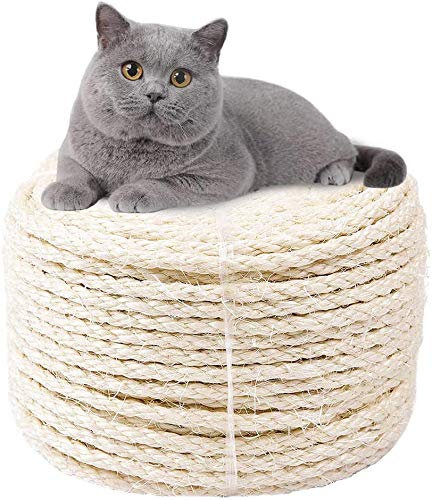 Ezoon Sisal Rope Cat Tree Rope,10mm Replacement Natural Rope Cat Scratcher Decking Pole Post Tree Tower Repair or Replace Cat Accessories Cat Rope,100m