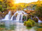 WASSERFALL Fototapete VLIES-350x260 cm (804A)-Natur Bäume Sonnenuntergang Dschungel Wald Wandtapete-Inkl. Kleister-Vliestapete Bild Dekoration Wand-Dekor Moderne Motiv-Tapete Panorama Poster XXL