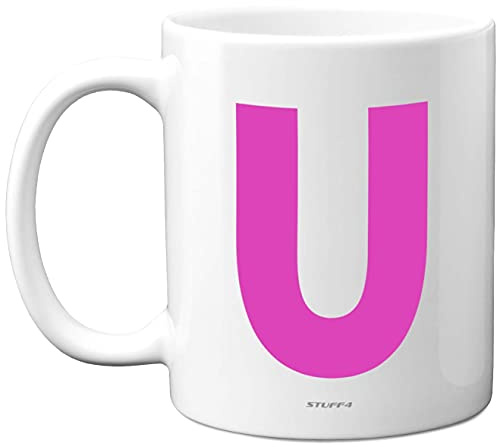 Stuff4 Personalised Alphabet Pink Initial Mug - Letter U Mug, Gifts for Her, Mothers Day, Birthday Gift for Mum, 11oz Ceramic Dishwasher Safe Anniversary, Valentines, Christmas, Retirement