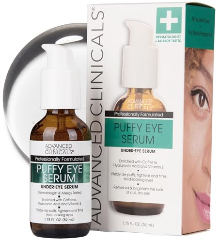 Advanced Clinicals Puffy Eye Under Eye Serum | Visible Anti Aging Brightening Vitamin C + Caffeine Serum Helps Improve Look Of Puffiness, Fine Lines, Dark Circles, & Uneven Skin Tone, 1.75 Fl Oz