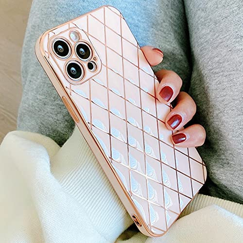 OWM iPhone 13 Pro Max Case Silicone [Quilted Designer Back] Shockproof Gold Edging Luxury Girls Women [Camera Lens Protective] Phone Cover Compatible for iPhone 13 Pro Max 6.7 inch (Baby Pink)