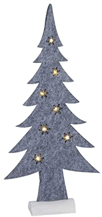 LED Deko Aufsteller Filz Tannenbaum mit Holzfuß - 51 cm grau - Weihnachtsdeko Winterdeko Fensterdeko beleuchtet