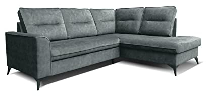 Robin Camel Ecksofa mit Schlaffunktion Bettkasten 5 Abnehmbare Rückenkissen Sofa L-Form Schlafsofa Freistehende Eckcouch Schlafcouch Wohnzimmermöbel Wohnlandschaft Grau Rechts