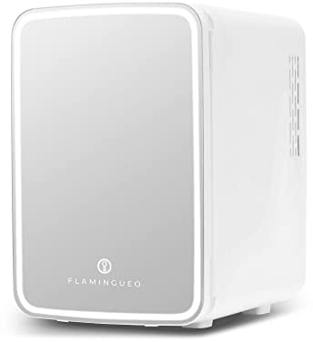 Flamingueo Nevera Pequeña 10L - Mini Nevera Espejo y Luz LED, Nevera 12V/220V, Función Frío y Calor, Nevera Cosmeticos, Nevera Skincare, Mini Fridge