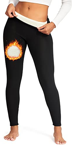 RIOJOY Thermoleggins für Damen Gefütterte Leggings Mit Teddy Fleece Winter Warme Leggings Hose für Alltag, Schwarz M