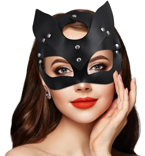Takmor Cat Woman Maske - Katzen Kostüm für Damen, Fuchs Maske für Karneval, Valentinstag, Maskerade, Party, Nachtclub (Schwarz)